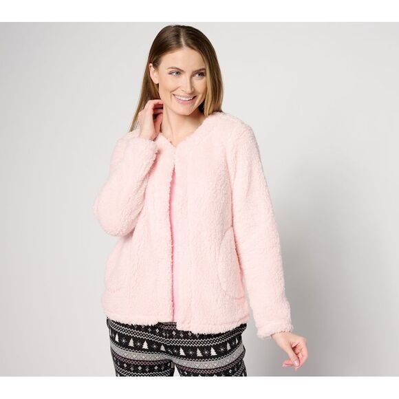 Muk Luks Women's Sleepwear Sz L Short Sherpa Cardigan Pink A625604 - Picture 1 of 4